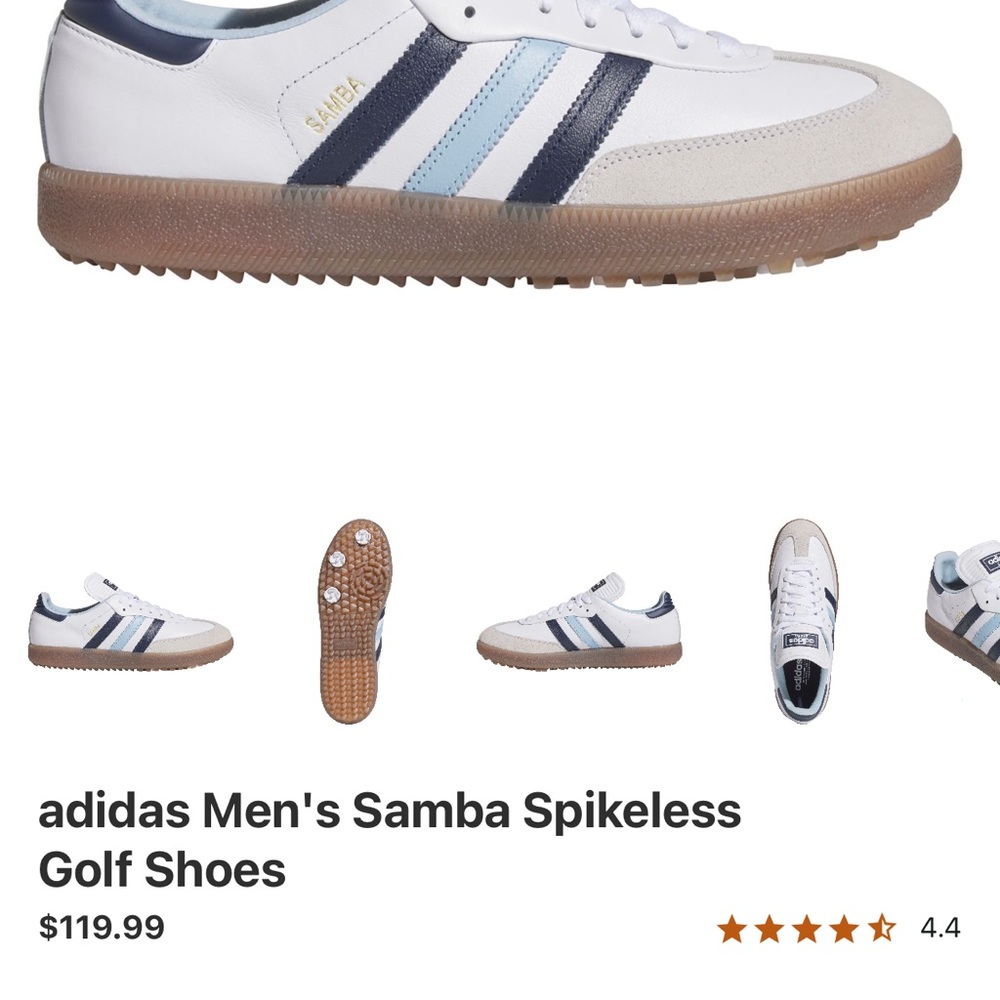 Adidas Samba Spikeless Golf Shoes - White, Blue, and Tan